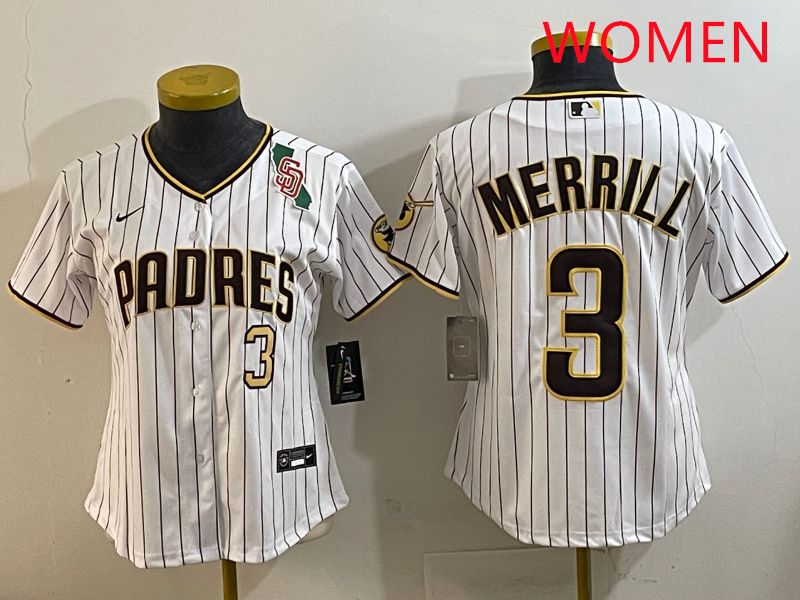 Women San Diego Padres #3 Merrill White Stripe Game 2025 Nike MLB Jersey style 4